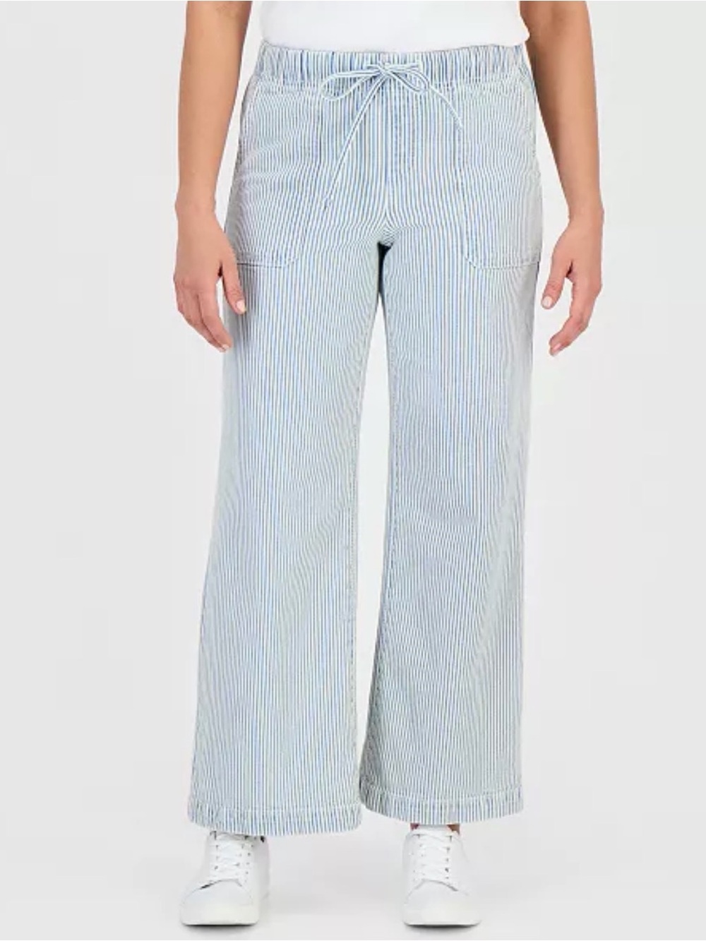 Style & Co Blue White Engineer-Stripe Pull-On Wide-Leg Jeans Size Medium